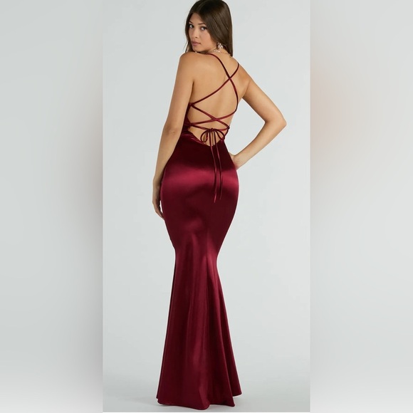 Windsor Emmie Lace-Up Mermaid Satin Formal Dress - Picture 3 of 4